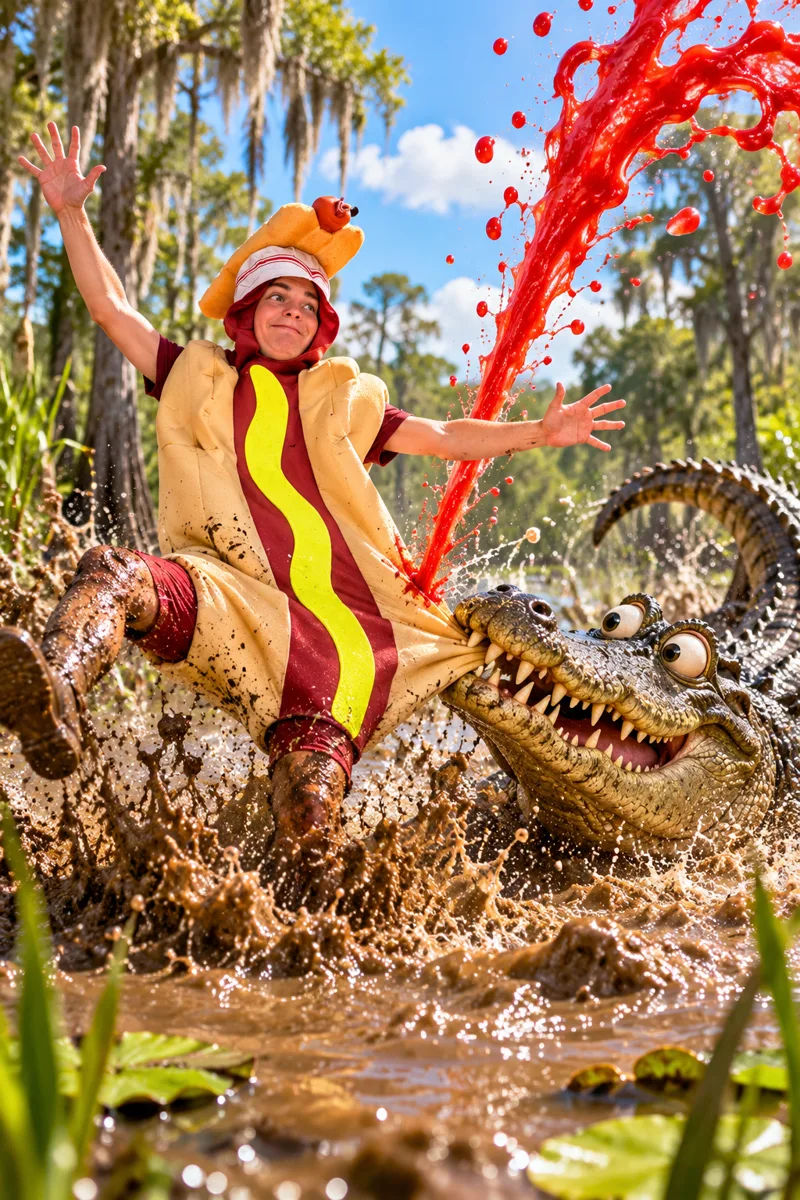 Henry wrestling a crocodile
